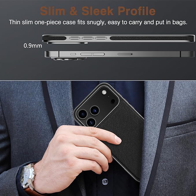 LOHASIC Compatible with MagSafe for iPhone 17 Pro Case, Classic Business Leather with Metal Trim Design, Rugged Grip Protective Magnetic Case for iPhone 17 Pro 6.3" 2025 - Black