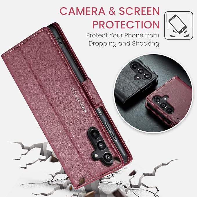for Samsung Galaxy A15 4G/5G Case, Premium PU Leather Wallet Case Flip Cover with [RFID Blocking][Card Holder][Stand Function] Shockproof Protective for Samsung Galaxy A15, Red