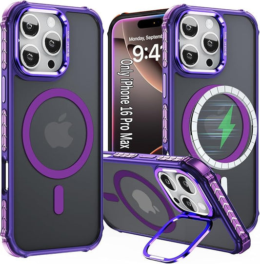 16 Pro Max Phone Case for iPhone 16 Pro Max, with Stand,[Compatible with MagSafe] Heavy Duty Drop Protection Magnetic Case for iPhone 16 Pro Max, Purple