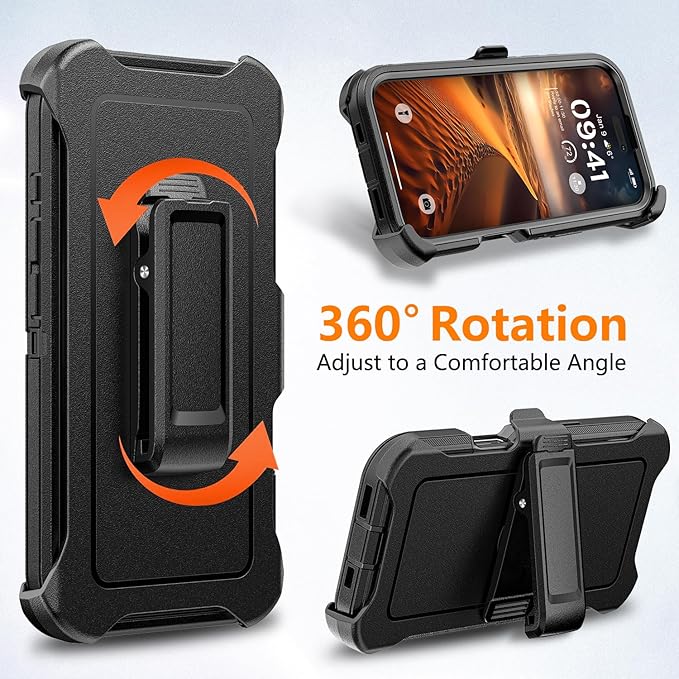 for iPhone 16 Pro Case with Belt Clip Holster, Anti-Shock, Anti-Slip, Compatible with MagSafe, 3-Layer Drop Protection, Heavy Duty Magnetic Phone Case Cover for 16 Pro, 6.3", Black