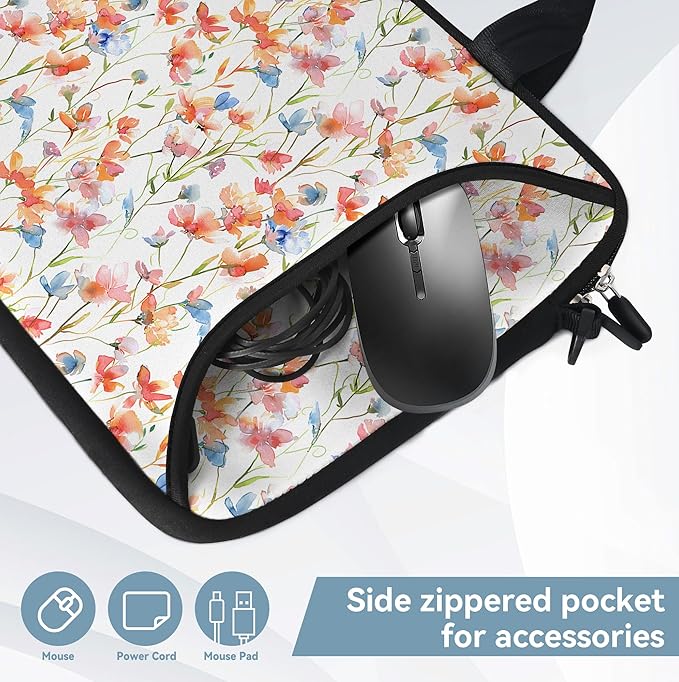 RICHEN 14 15 15.4 15.6 inch Laptop Shoulder Bag Messenger Bag Notebook Handle Sleeve Neoprene Carrying Case with Accessories Pocket (14-15.6 inch, Flowers1)