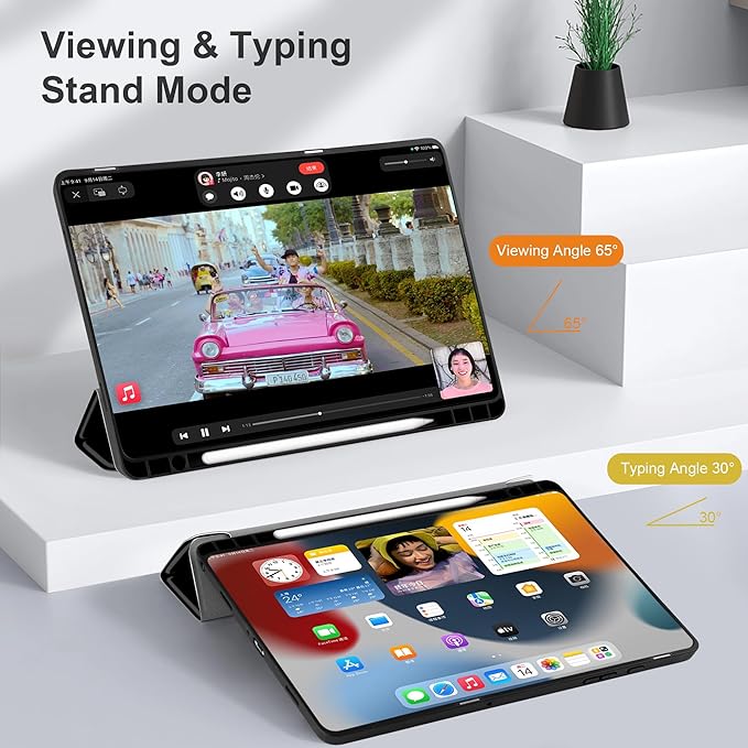 MEEgoodo Case for Samsung Galaxy Tab A9 Plus 11 inch Cover 2024 2023 with S Pen Holder, A9+ Smart Tablet Cases with Leather Trifold Stand+Soft TPU Back Shell+Smart Auto Wake/Sleep, Baby Cow