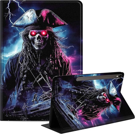 Case for Samsung Galaxy Tab S10 FE/ S9 FE 5G 10.9 Inch/Tab S9 11 Inch, Slim PU Leather Stand Cover with Auto Wake/Sleep, Multi-Angle Viewing & Shockproof, Ghostly Pirate 02