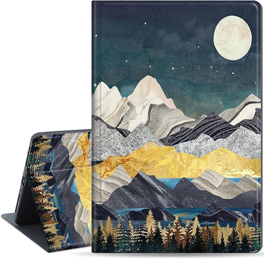 Slim Case for Samsung Galaxy Tab S10 FE / S9 FE 5G 10.9" & Tab S9 11", PU Leather Protective Cover, Multi-Angle Stand, Auto Sleep/Wake, Mountain Landscape