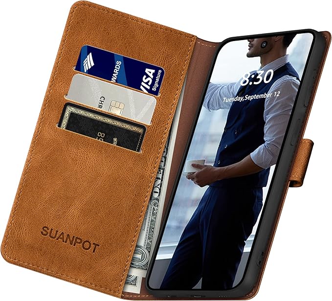 SUANPOT for Samsung Galaxy S23 5G Wallet case with RFID Blocking Credit Card Holder,Flip Book PU Leather Protective Cover Women Men for Samsung S23 Phone case Light Coffee
