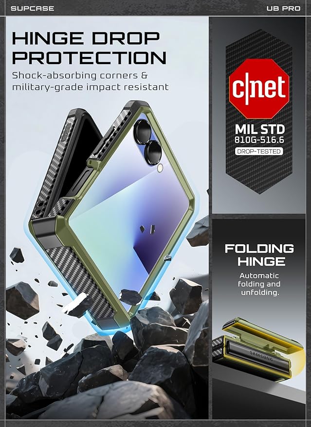 SUPCASE for Samsung Galaxy Z Flip 7 Case with Built-in Stand & Belt-Clip (Unicorn Beetle Pro), [Hinge Protection] [Front Tempered Glass Screen Protector] Full Body Military-Grade Phone Cover, Guldan