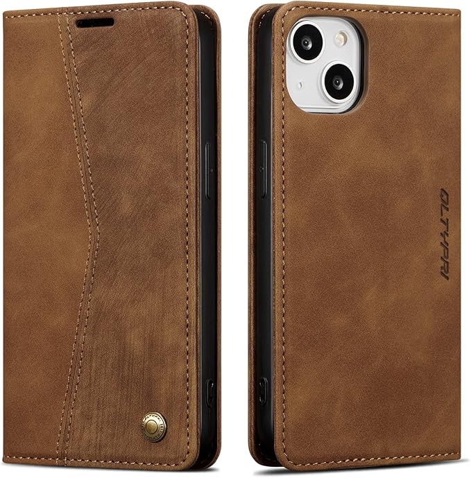 QLTYPRI Case for iPhone 14, Vintage PU Leather Wallet Case Card Slot Kickstand Magnetic Closure Shockproof Flip Folio Book Case Cover for iPhone 14(6.1 inch) - Retro Brown