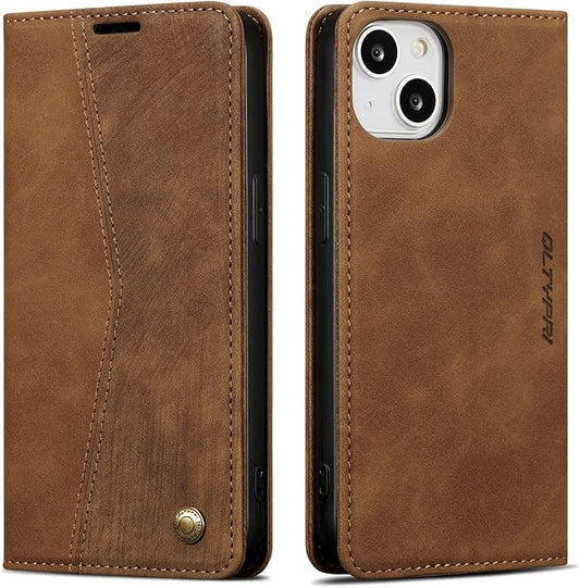 QLTYPRI Case for iPhone 14, Vintage PU Leather Wallet Case Card Slot Kickstand Magnetic Closure Shockproof Flip Folio Book Case Cover for iPhone 14(6.1 inch) - Retro Brown
