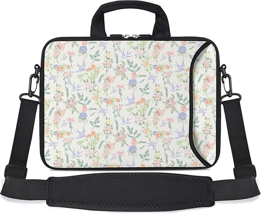 RICHEN 14 15 15.4 15.6 inch Laptop Shoulder Bag Messenger Bag Notebook Handle Sleeve Neoprene Carrying Case with Accessories Pocket (14-15.6 inch, Flowers Swallows)