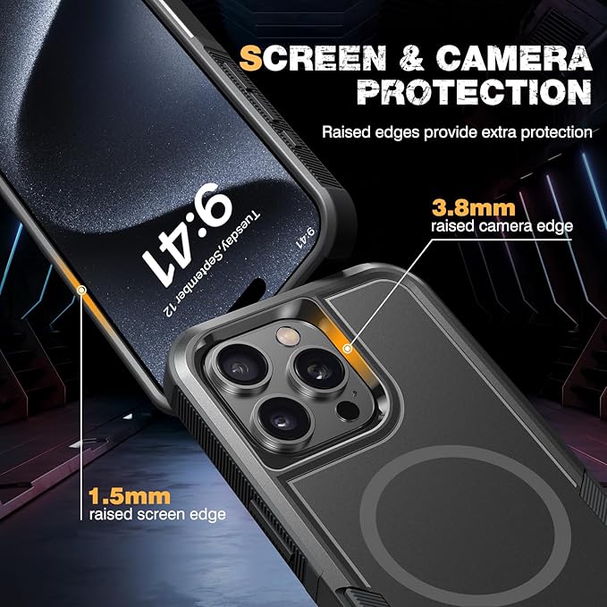 Diaclara Magnetic for iPhone 15 Pro Max Case, [with Privacy Screen Protector] [Anti Spy] [Military Grade Drop Protection] Heavy Duty Full-Body Shockproof Phone Case, Black