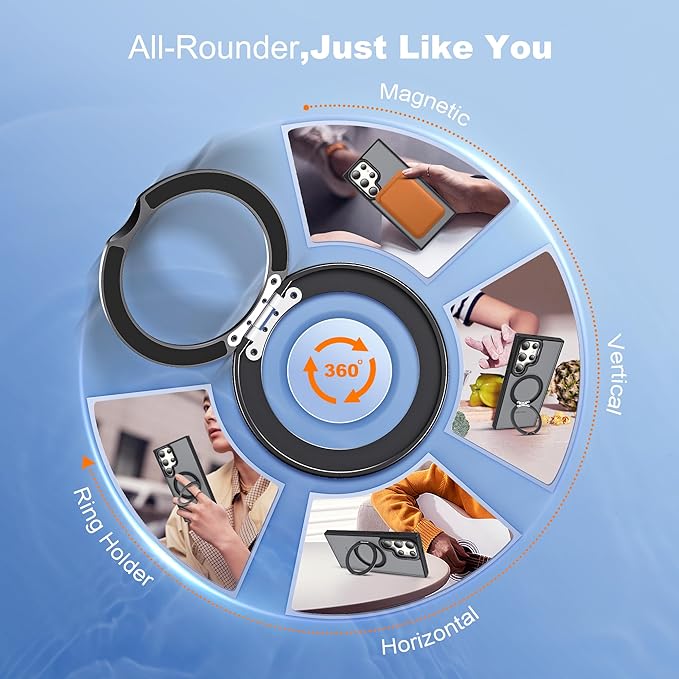 Compatible with Samsung Galaxy S24 Ultra Case with 360Rotatable Magnetic Ring Stand Compatible with Mag-Safe Military Protection Matte Translucent Phone Cases for S24 Ultra 6.8",Black