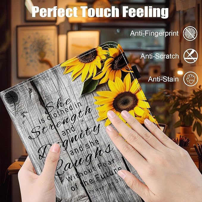 Case for Samsung Galaxy Tab A9 Plus/A9+ 5G 11 Inch 2023 Model (SM-X210/X216/X218),Card Slot PU Leather TPU Case Pen Holder Auto Wake Sleep,Sunflower Bible Verses Proverbs 31:25