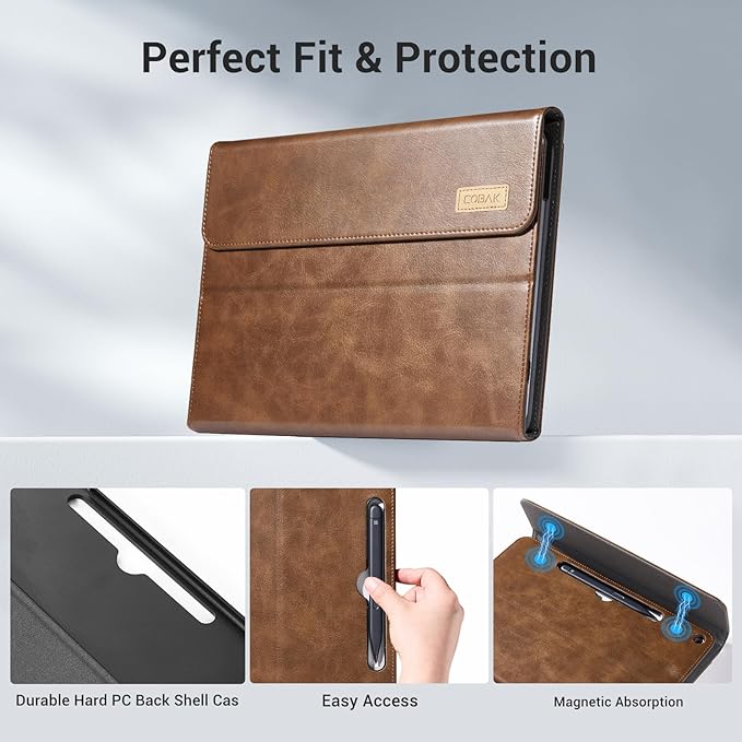 CoBak Case for Microsoft Surface Pro 12" (2025), Premium Business Cover with Multi-Angle Stand, Embedded Stylus Holder, Keyboard Support & Built-in Organizer – Tailored for Professionals,Brown