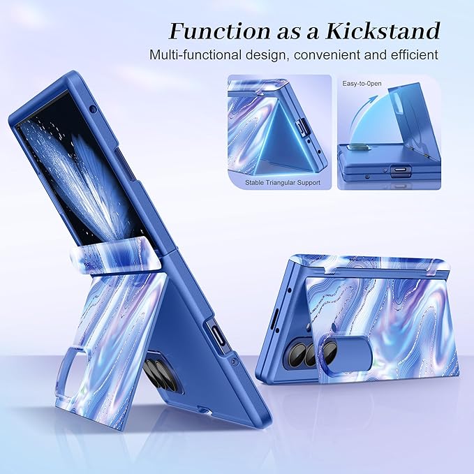 GVIEWIN for Samsung Galaxy Z Fold 7 Case Built-in HD Screen Protector [Compatible with Magsafe][Hidden Kickstand] Magnetic Full-Body Hinge Protection Slim Phone Case for Z Fold 7, Aurora/Azure Blue