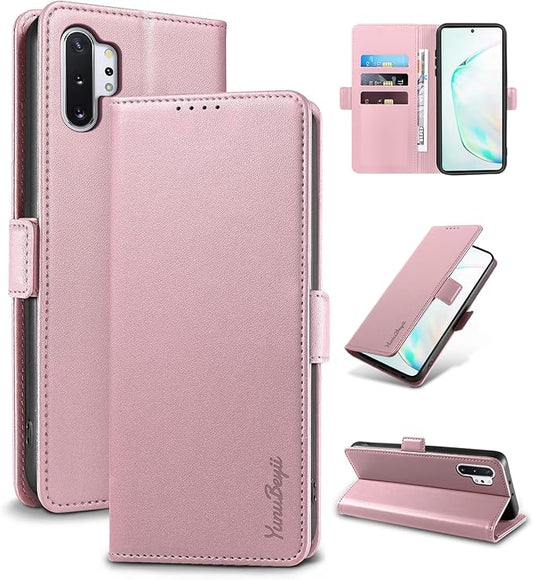 Wallet Flip Case for Samsung Galaxy Note 10 Plus/Note10+ - [RFID Blocking] Luxury PU Leather Card Holder Magnetic Phone Cover with Kickstand,Shockproof Protective Case,Pink