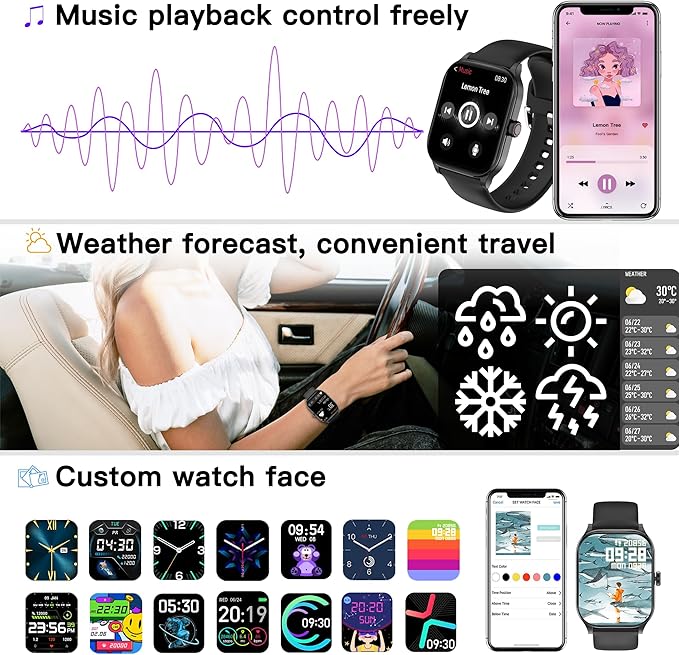 Smart Watch (Answer/Make Call), 1.85" Smartwatch for Android Phones and iPhone with Heart Rate,Sleep Monitor,Pedometer, 100+Sports Fitness Watch, IP68 Waterproof Fitness Tracker for Men Women
