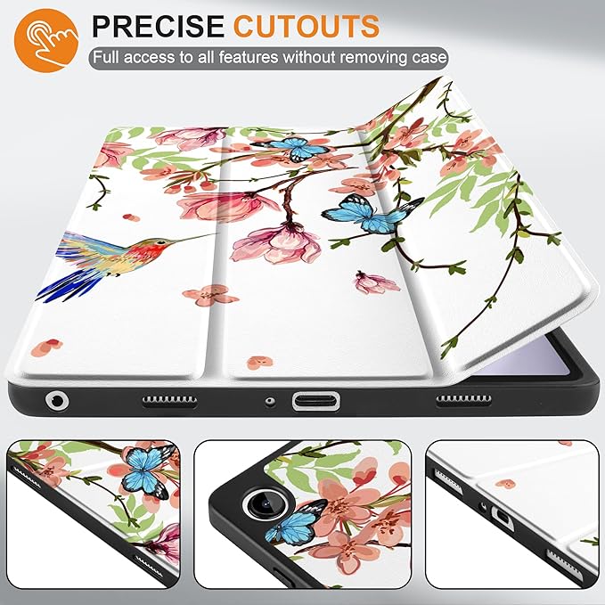 MEEgoodo Case for Samsung Galaxy Tab A9 Plus 11 inch Cover 2024 2023 with S Pen Holder, A9+ Smart Tablet Cases with Leather Trifold Stand+Soft TPU Back Shell+Smart Auto Wake/Sleep, Birds & Flowers