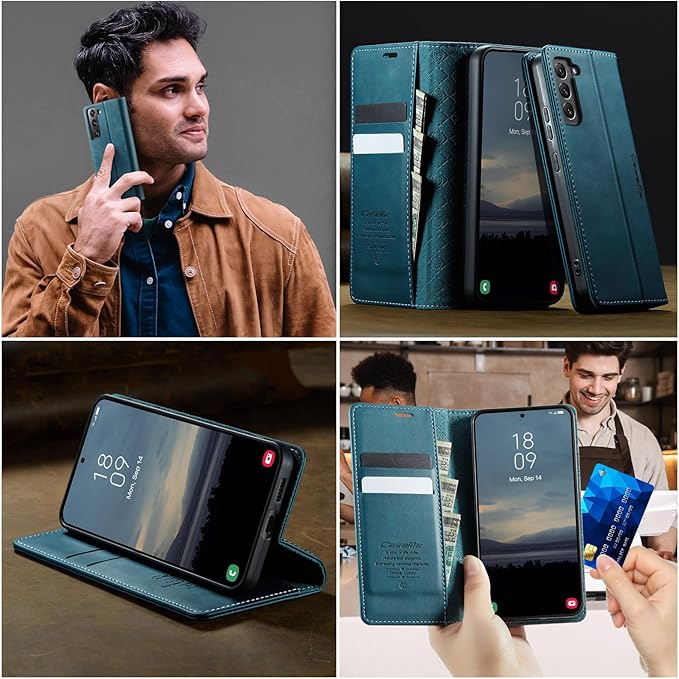 Wallet Case for Samsung Galaxy S22 Plus Leather Wallet Flip Cover with Card Holder, Kickstand, Magnetic Closure, RFID Blocking TPU Shockproof Phone Case Compatible with S22 Plus,Blue-Green