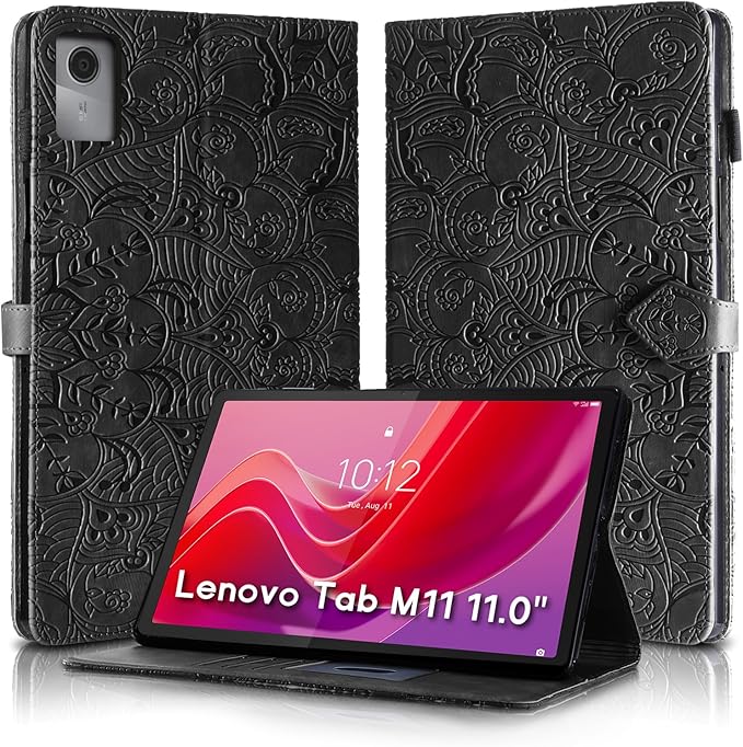 Vine Funda para for Lenovo Tab M11 11 Inch 2024, Soft Touch Premium Faux Leather Made with Card Slots, Water-Proof Precise Cutouts Compatible with Lenovo Tab K11 / M11 TB-330FU/TB-330KU Black