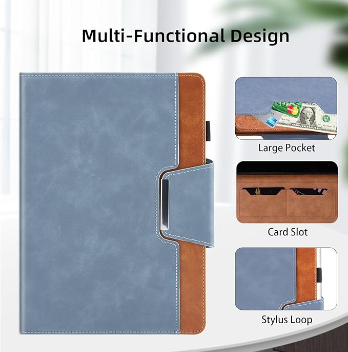 Case for Lenovo Tab M9 9 Inch 2023(TB-310FU)/Nook 9 inch Lenovo Tablet (2024) - Multi-Angle Viewing Stand Cover with Pocket and Magnetic Clasp, PU Leather Business Folio Protective Case, Gray