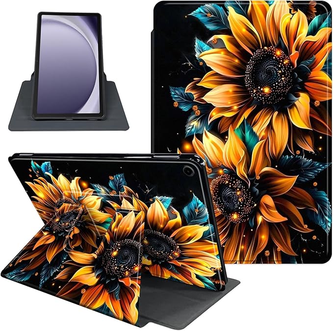 Case for Samsung Galaxy Tab A9+/A9 Plus 11 Inch 2023 Tablet Case, 360 Degree Rotating Folio Stand Smart Cover for Galaxy Tab A9+ Tablet SM-X210/X216/X218, Auto Sleep/Wake, Sunflower 3