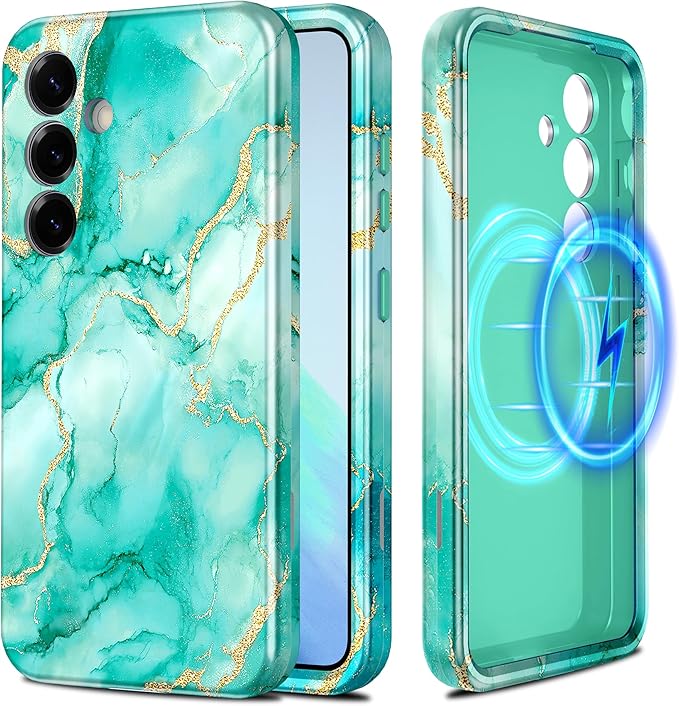 Casetego for Galaxy S25 Plus Case,Compatible with MagSafe,[Military Grade Drop Test] Full Body Protection Slim Shockproof Rugged Marble Women Case for Samsung Galaxy S25 Plus 6.7 inch,Turquoise