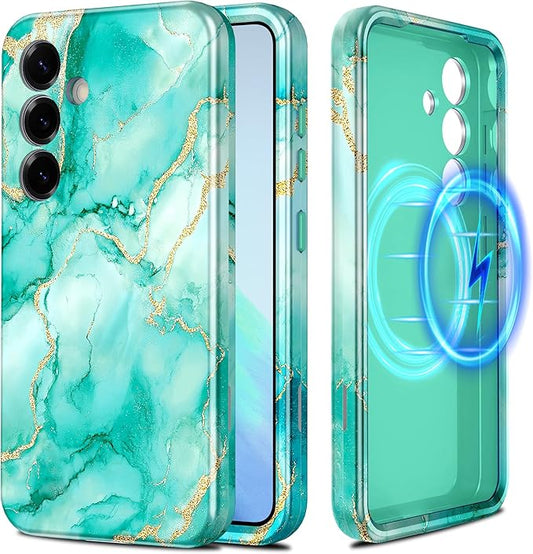 Casetego for Galaxy S25 Plus Case,Compatible with MagSafe,[Military Grade Drop Test] Full Body Protection Slim Shockproof Rugged Marble Women Case for Samsung Galaxy S25 Plus 6.7 inch,Turquoise