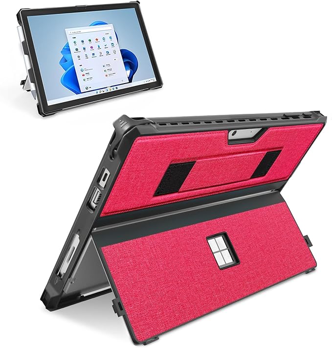 Case for 12.3" Microsoft Surface Pro 7+/7/6/5/4/Pro LTE Protective Rugged Cover Case, with Stylus Pen Holder and Hand Strap, Compatible with Type Cover Keyboard, Red