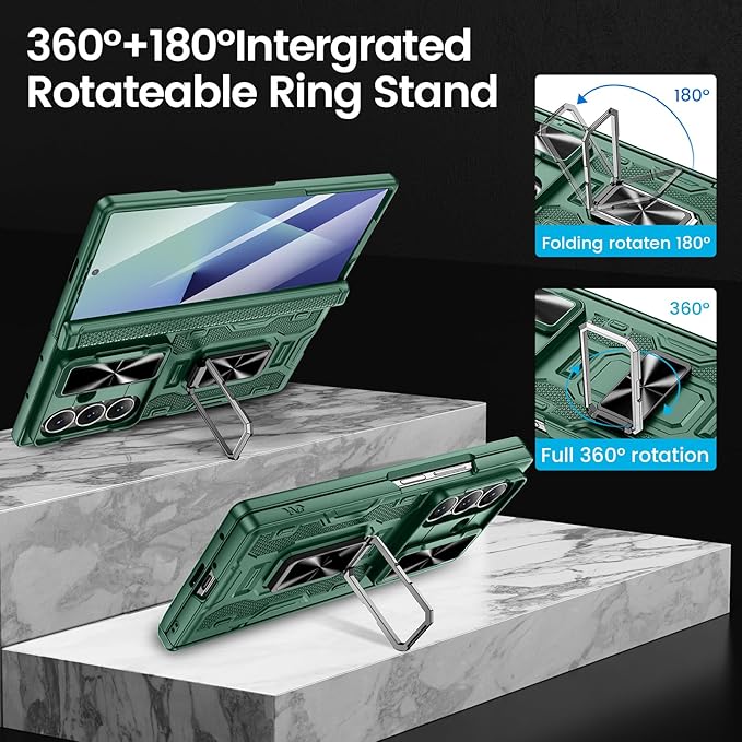 VEGO for Galaxy Z Fold 7 Case with Belt Clip Holster, 360°Ring Magnetic Kickstand & Camera Cover & Front Screen Protector & Hinge Protection Shockproof Armor Case for Samsung Z Fold 7 - Green