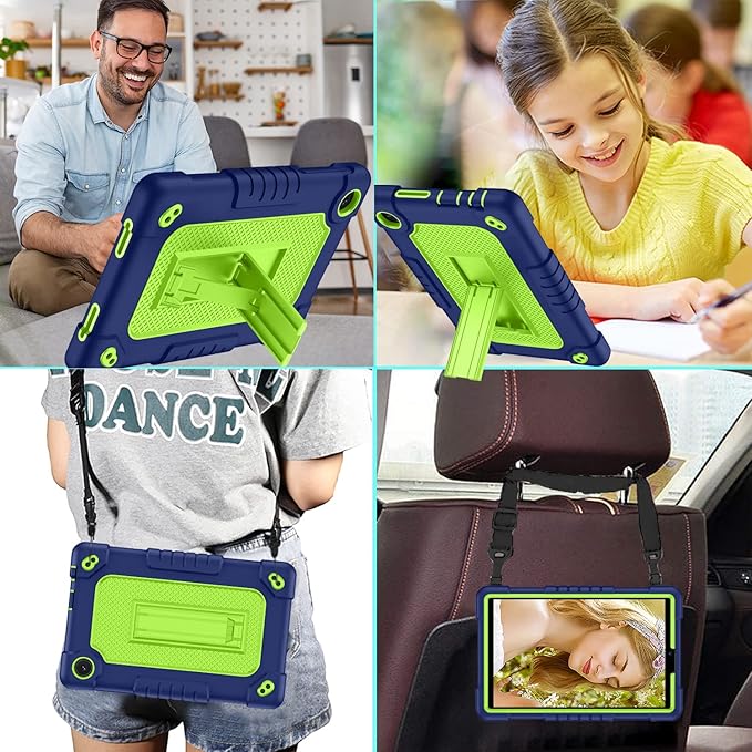 for TCL Tab 8 LE Tablet Case,Shoulder Strap Soft Silicone&Hard Back Shockproof Kids Friendly Case for TCL Tab 8 LE/TCL Tab 8 WiFi/TCL TAB 8V/TCL Tab 8 SE/TCL Tab 8 Plus 8 Inch(Navy/Green)