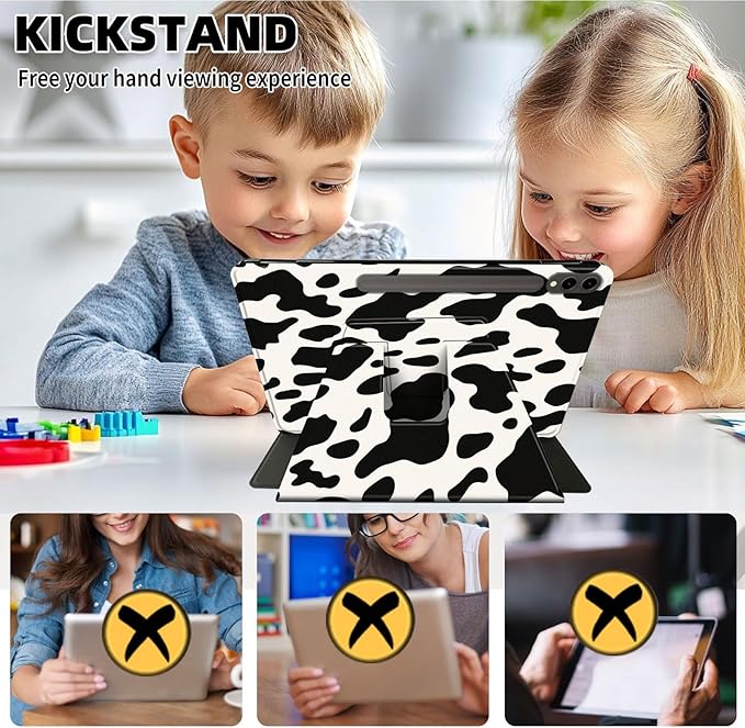Case for Samsung Galaxy Tab S10 Ultra/Tab S9 Ultra 14.6-Inch, 360 Degree Rotating Folio Stand Smart Cover for Galaxy Tab S10 Ultra/ S9 Ultra 14.6'', Auto Sleep/Wake, Cow Print