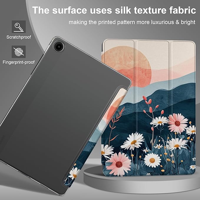 DONGKE Case for Samsung Galaxy Tab A9+/A9 Plus 11 inch 2024 2023 (SM-X210/X216/X218), Slim Stand Hard PC Translucent Back Shell Smart Cover, Auto Wake/Sleep - Daisies