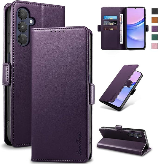 Wallet Flip Case for Samsung Galaxy A15 5G - [RFID Blocking] Luxury PU Leather Card Holder Magnetic Phone Cover with Kickstand,Shockproof Protective Case,Purple