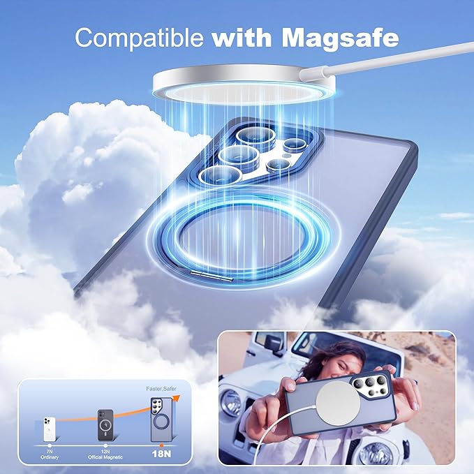 for Samsung Galaxy S25 Ultra Case with 360°Rotatable Magnetic Ring Stand Compatible with Mag-Safe Military Protection Shockproof Matte Translucent Phone Cases for S25 Ultra 6.9",Blue