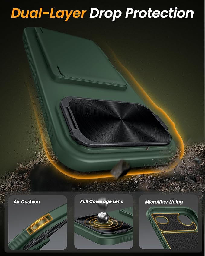 for iPhone Air Case Wallet with Stand, Built-in Card Holder & Camera Cover, Military Grade Drop Protection Raised Edge Rugged Hard Protective Phone Cover Case for iPhone Air 6.5" 2025, Green