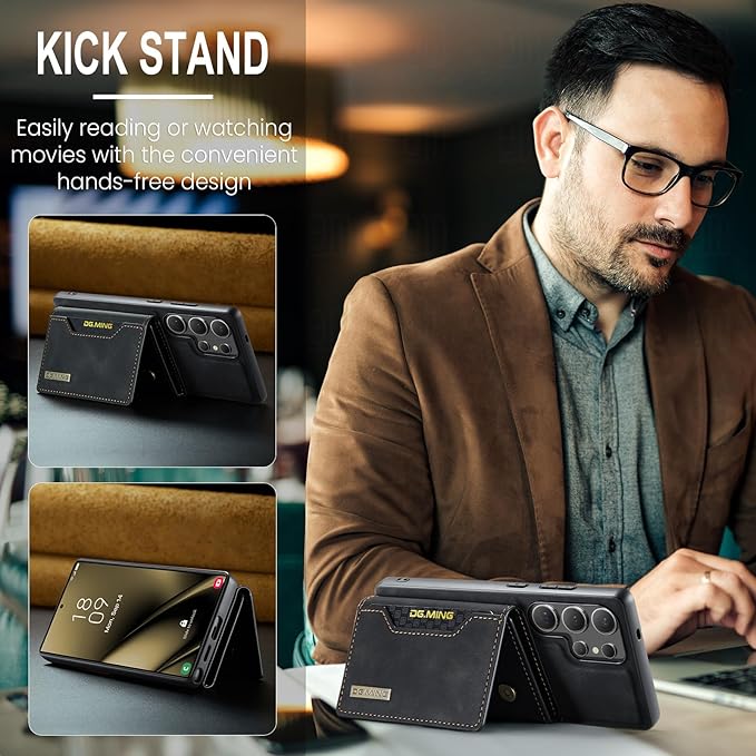 SZHAIYU M2 2 in 1 Detachable Leather Phone Cases for Samsung Galaxy S25 Ultra 5G Case Wallet with Card Holder Men 6.8'' (Black)