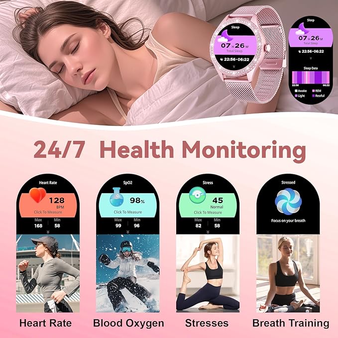 Smart Watch for Women - Make/Answer Call, 1.32" IP67 Waterproof Fitness Watch with Heart Rate Sleep Monitor, 100+ Sports Modes Activity Tracker, Step Counter Smartwatch (Violet)