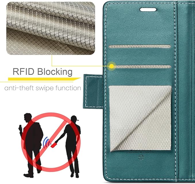 AUPAI for Samsung Galaxy S25 Plus Wallet Case with Credit Card Holder, PU Leather RFID Blocking Folio Flip Kickstand Magnetic Clasp Protective Phone case for Women Men Cyan