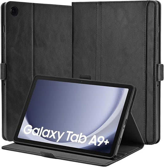 Handmade Case for Samsung Galaxy Tab A9 Plus/A9+ 5G Tablet 11 Inch 2023 SM-X210/SM-X216/SM-X218u with Pocket,Multi Angles,Magnetic Closure,Vegan Leather Folio Cover,Auto Sleep/Wake,Black