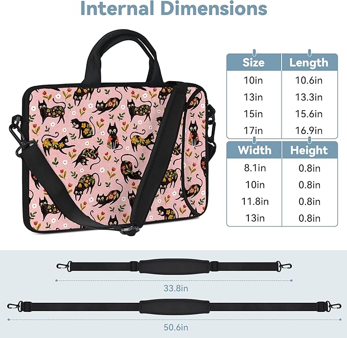 RICHEN 14 15 15.4 15.6 inch Laptop Shoulder Bag Messenger Bag Notebook Handle Sleeve Neoprene Carrying Case with Accessories Pocket (14-15.6 inch, Flowers Cats)