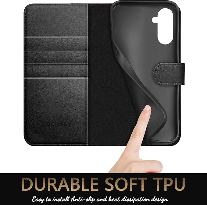 Compatible with Samsung Galaxy S25 Genuine Leather Wallet case【RFID Blocking】【4 Credit Card Holder】【Real Leather】 Flip Folio Book Phone case Cover Women Men for Samsung S25 case Black