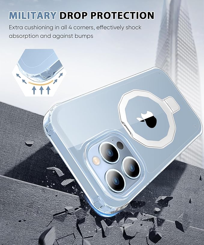 Compatible with iPhone 13 Pro Case, Built-in Screen Protector & Seamless Stand, with Camera Lens Protector, Strong Magnetic Clear Phone Case, Full Body Protective Cover for 6.1" (Clear)