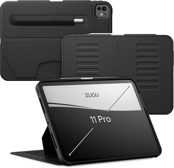 Zugu Case for iPad Pro 11 (M4) 2024, Slim Protective Cover with Apple Pencil Holder, Auto Wake/Sleep, Multiple Viewing Angles, iPad Pro 11 Inch Cover, Phone Protector, Black