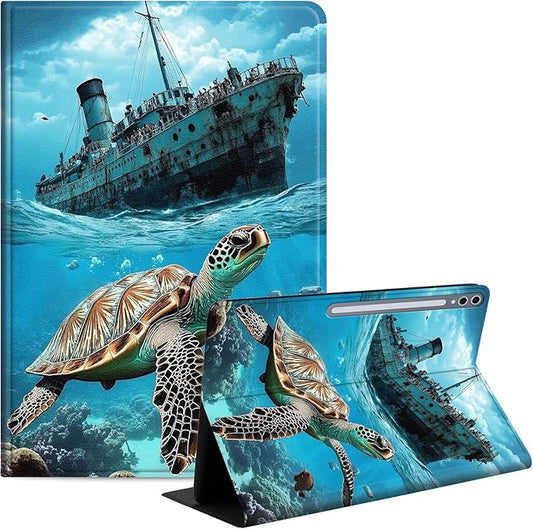 Case for Samsung Galaxy Tab S10 Plus/ S9 FE Plus/ S9 Plus 5G Tablet 12.4'', Slim PU Leather Stand Cover with Auto Wake/Sleep, Multi-Angle Viewing & Shockproof, Majestic Sea Turtle