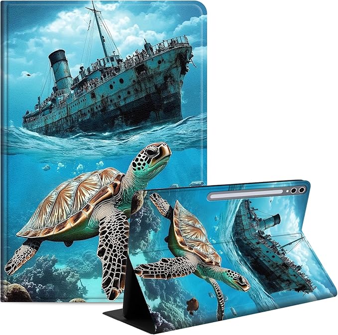Case for Samsung Galaxy Tab S10 Ultra/Galaxy Tab S9/S8 Ultra 14.6-Inch, Slim PU Leather Stand Cover with Auto Wake/Sleep, Multi-Angle Viewing & Shockproof, Majestic Sea Turtle