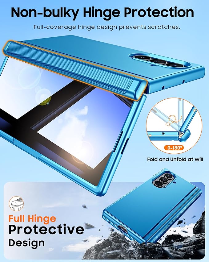CENMASO Magnetic for Samsung Galaxy Z Fold 7 Case with Stand, Fit for Magsafe, Hinge Protection, Privacy Screen Protector, Hidden Kickstand, Shockproof Phone Case for Galaxy Z Fold 7-Lake Blue