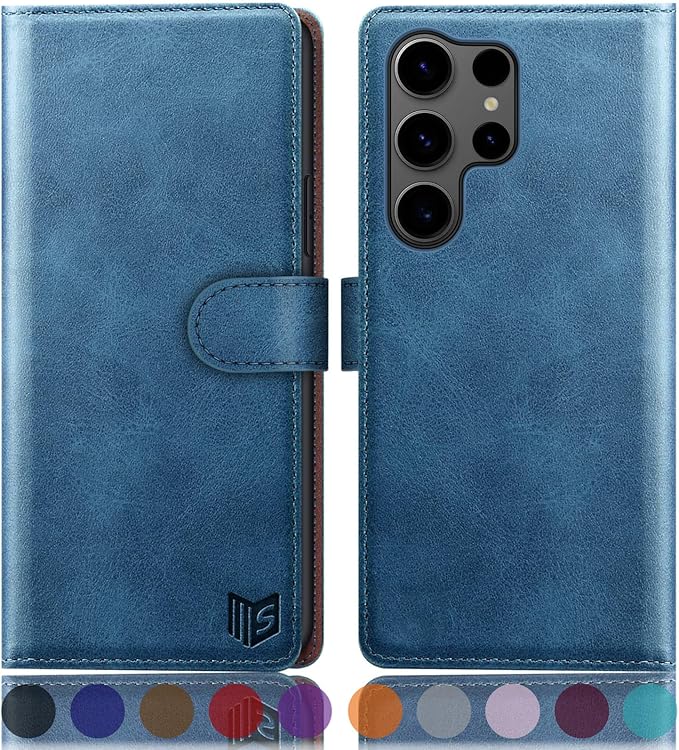 SUANPOT Compatible with Samsung Galaxy S25 Ultra Wallet case with RFID Blocking Credit Card Holder,Flip Book PU Leather Protective Cover Women Men for Samsung S25 Ultra Phone case Sky Blue