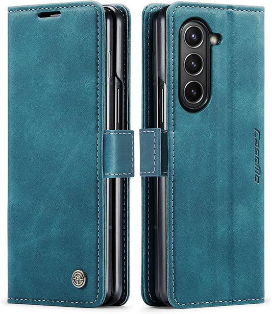 for Samsung Galaxy Z Fold5 Case, Flip Wallet Leather Case with Card Holder Magnetic Closure Shockproof Kickstand Protective Phone Cases Cover for Samsung Galaxy Z Fold5,Blue-Green