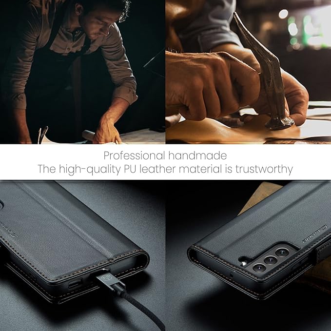 AUPAI for Samsung Galaxy S21 Plus Wallet Case with Credit Card Holder, PU Leather RFID Blocking Folio Flip Kickstand Magnetic Clasp Protective Phone Cover for Women Men Black