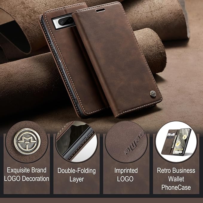 for Google 8 Case, Flip Wallet Leather Case with Card Holder Magnetic Closure Shockproof Kickstand Protective Phone Cases Cover for Google 8,Coffee